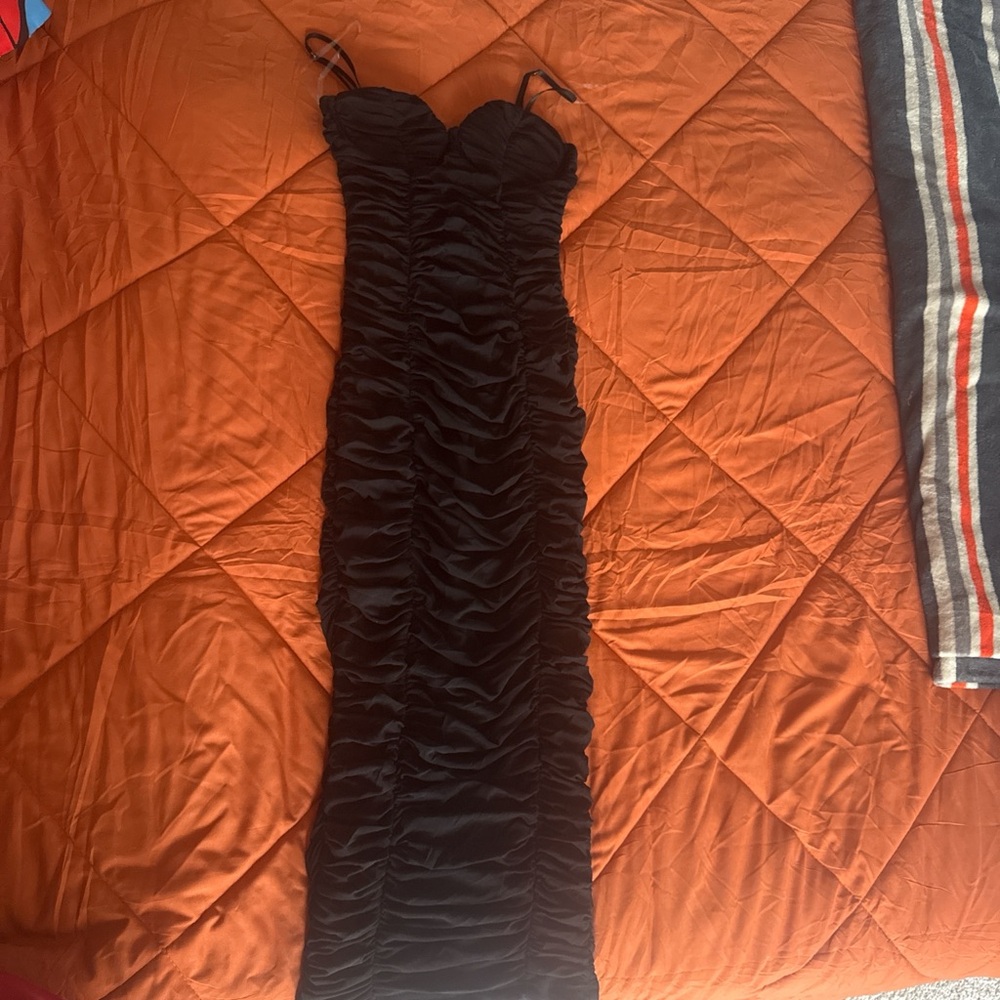 Fashion Nova Black Ruched Strapless Maxi Dress